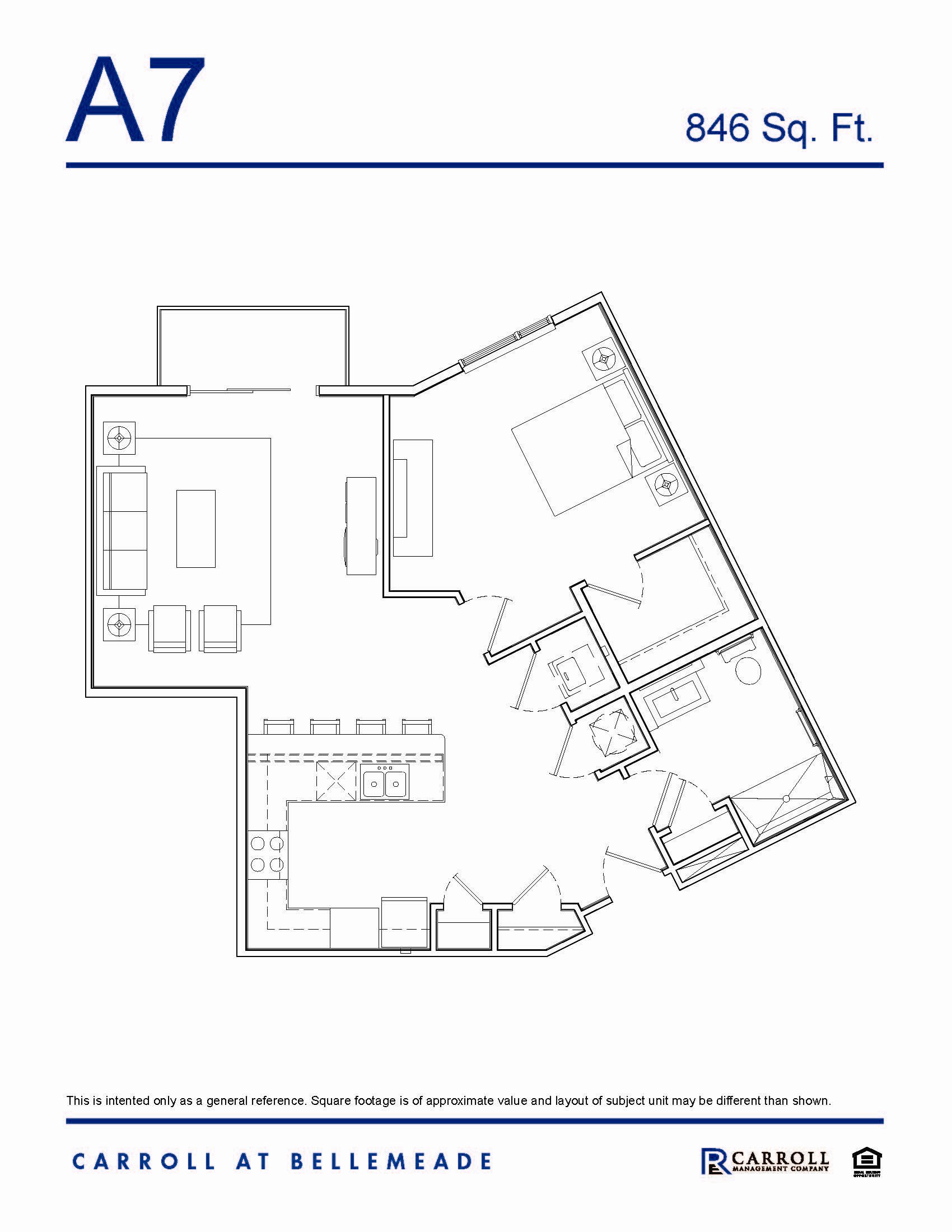 A7 Floor Plan Carroll at Bellemeade 1 Bedroom Apartment Floor Plan